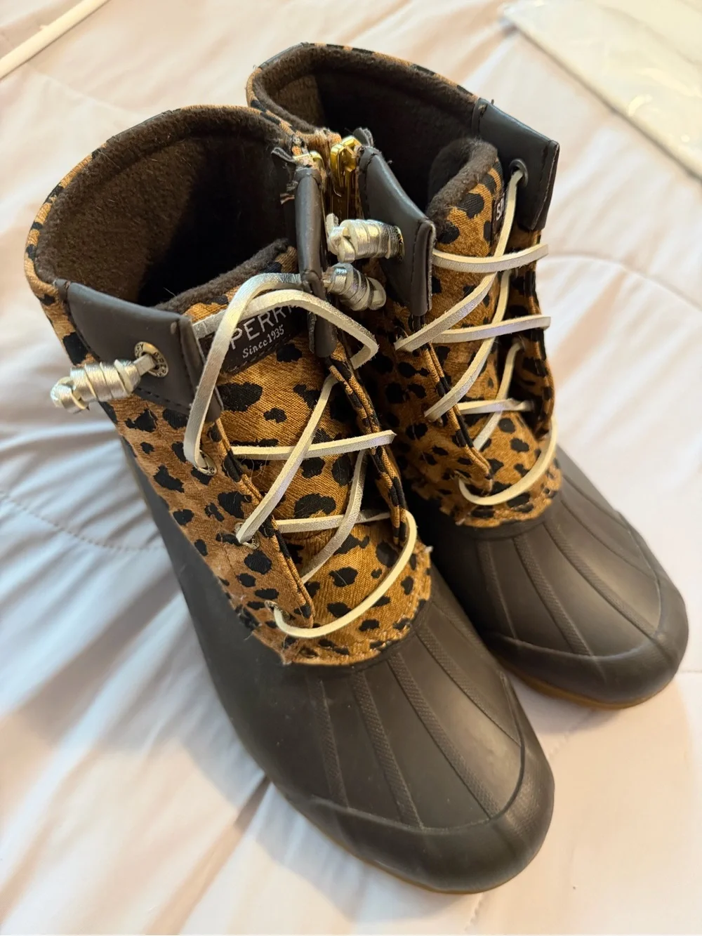 Sperry Leopard-Print Winter Duck Boots in Brown and Black